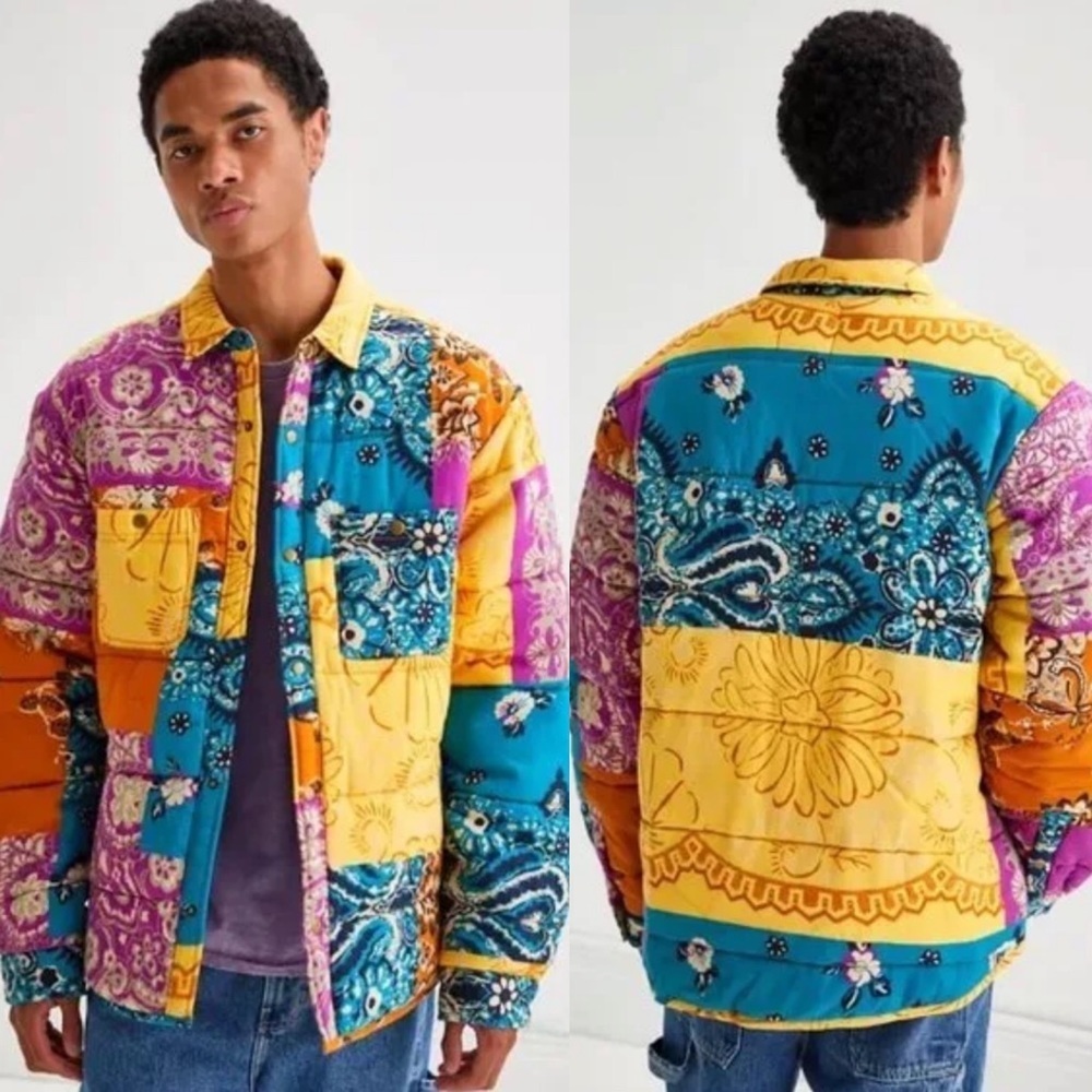 Urban Outfitters BDG Pattern‎ Quilted Shirt Jacket Size Medium Patchwork Shacket